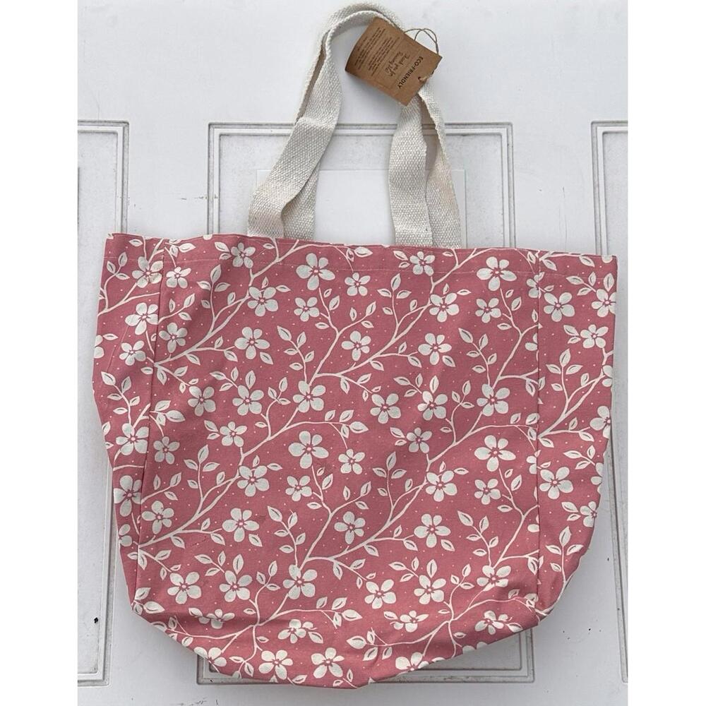 Reusable Tote Bag Eco-friendly Pink White Floral NWT